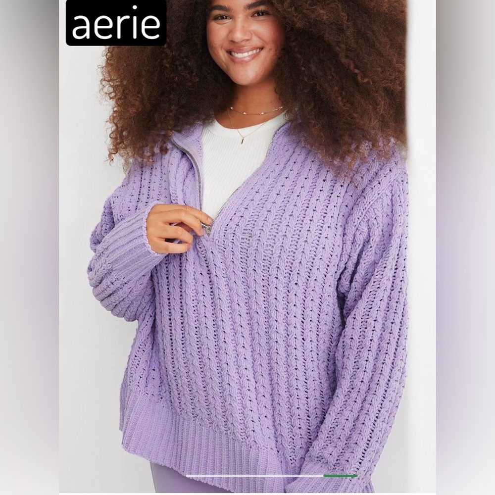 Aerie Cable Car Quarter Zip Chunky Oversized Knit Sweater XXS